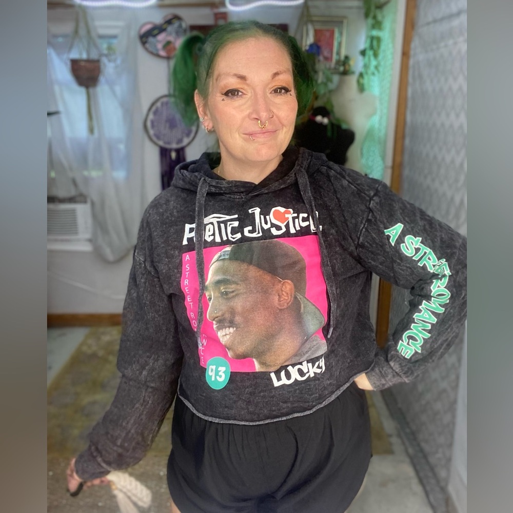 Chemistry Poetic Justice 2PAC Colorful crop Hooded Sweatshirt Size Medium